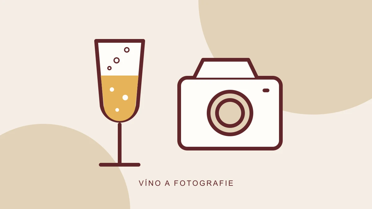 Ilustrační grafika sklenky vína a fotoaparátu