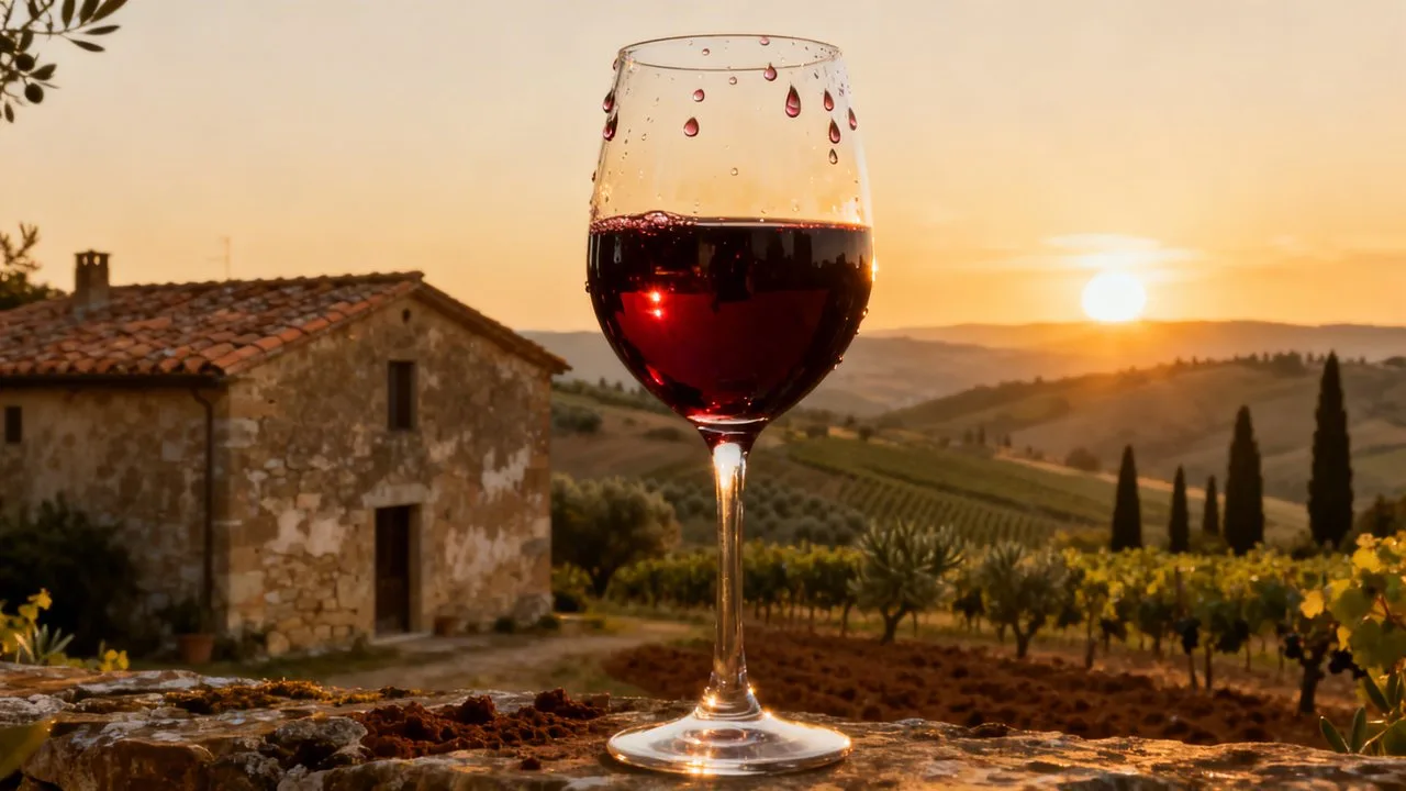 Krajina vinic v Chianti Classico v Toskánsku při západu slunce