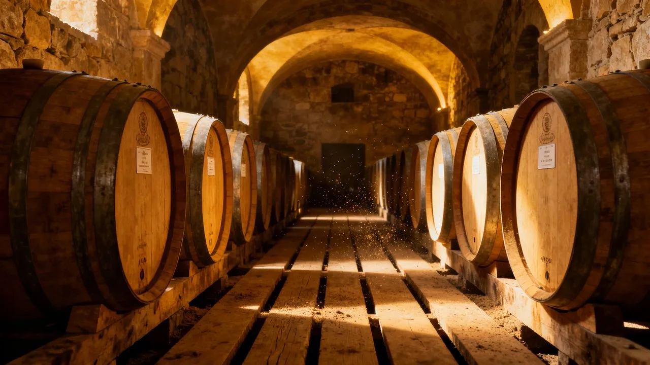 Dubové sudy v španělské bodeze pro zrání tempranilla